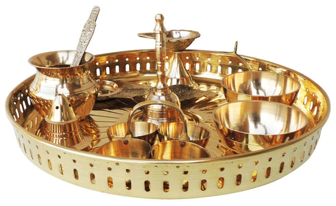 Brass Puja Thali Set With Multiple Items 0.33Kg
