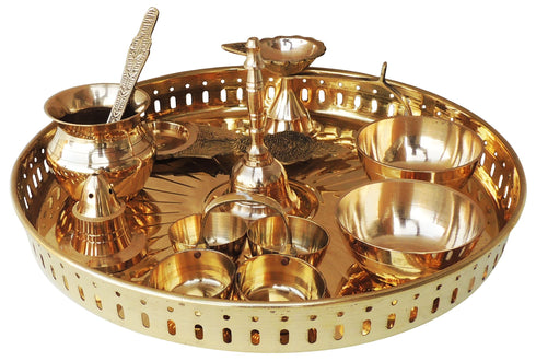 Brass Puja Thali Set With Multiple Items 0.33Kg