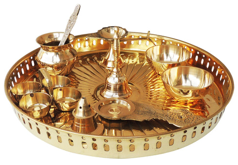 Brass Puja Thali Set With Multiple Items 0.43Kg