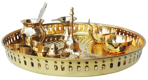 Brass Puja Thali Set With Multiple Items 0.43Kg