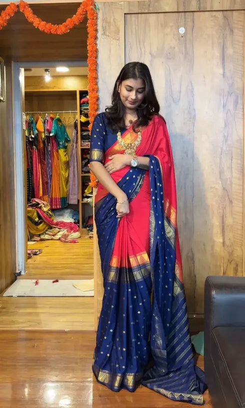 Ethnic Suits Zip and go Saree for Wedding Orange Blue Color