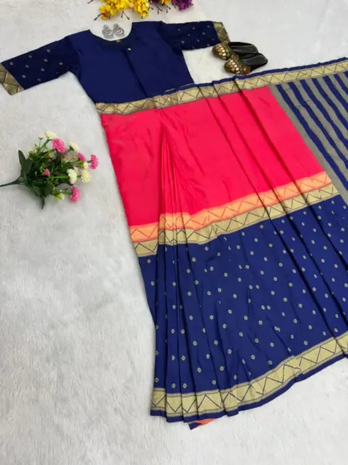 Ethnic Suits Zip and go Saree for Wedding Orange Blue Color