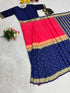 Ethnic Suits Zip and go Saree for Wedding Orange Blue Color