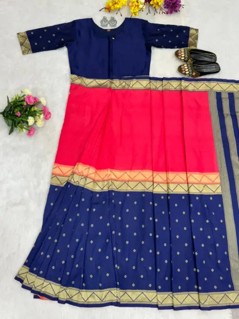 Ethnic Suits Zip and go Saree for Wedding Orange Blue Color