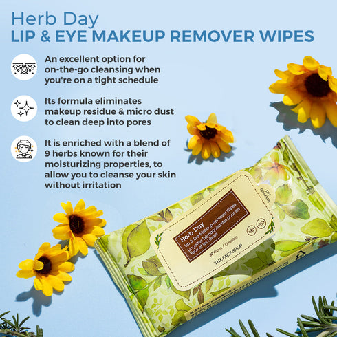 The Face Shop Herb Day Lip & Eye Makeup Remover Wipes