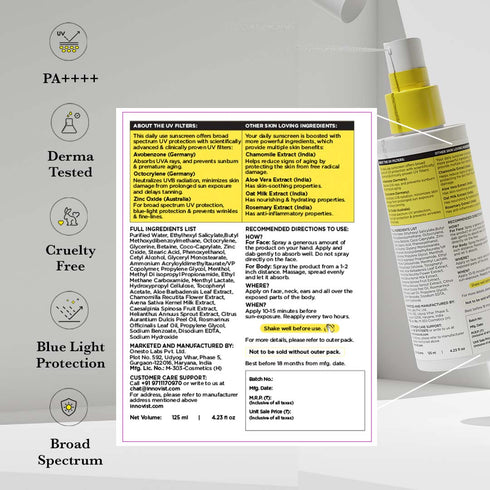 Innovist Hydrating Fluid Sunscreen |For Face and Body | SPF 60 | PA++++