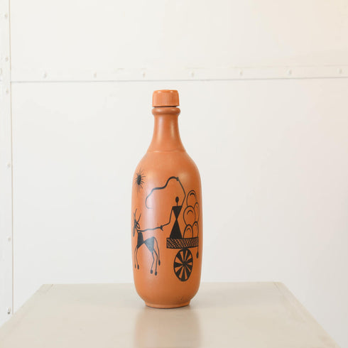 Mitticool Clay Water Bottle Warli Cart Design 1.25 Liter