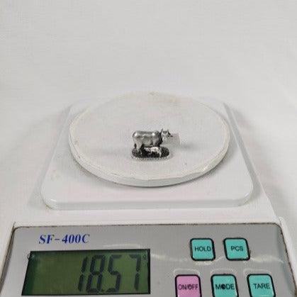 Pure Silver Plain Cow And Calf Oxidized Idol Antique 18.57 g