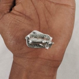 Pure Silver Plain Cow And Calf Oxidized Idol Antique 18.57 g