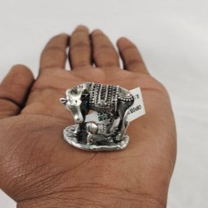 Pure Silver Cow And Calf Oxidized Antique Idol 29.33 Grams