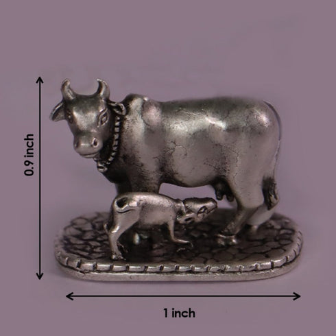 Pure Silver Plain Cow And Calf Oxidized Idol Antique 18.57 g