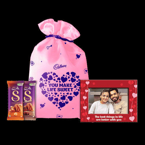 Cadbury Silk Valentine's Potli with Personalised Photoframe