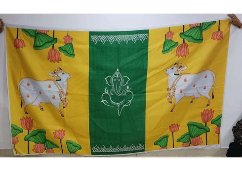 Indian Pooja Backdrop Cloth/Wedding Decor/Ganesha /Pichwai Cow/Pooja decor/Party Events/Decoration/Fabric 3D printing/Kolam Pooja Print