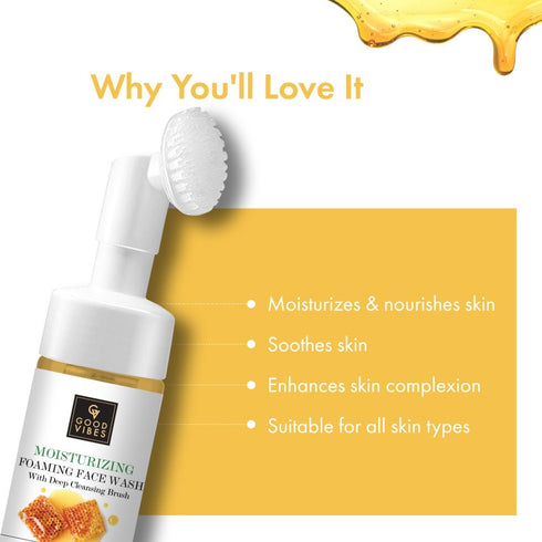 Good Vibes Honey Moisturizing Foaming Face Wash With Deep Cleansing Brush 150ml