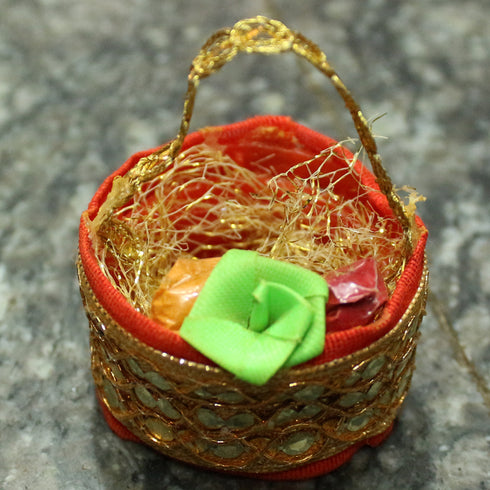 Red Basket With Rose Haldi Kumkum Pack Of 50