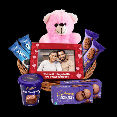 Cadbury Valentines Personalised Cookies and Hot Chocolate Gift Hamper with Photoframe