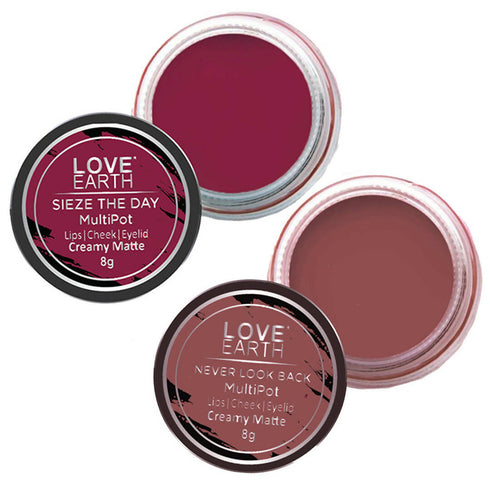 Love Earth Lip Tint and Cheek Tint Multipot Combo |Ruby Pink and Raspberry Pink