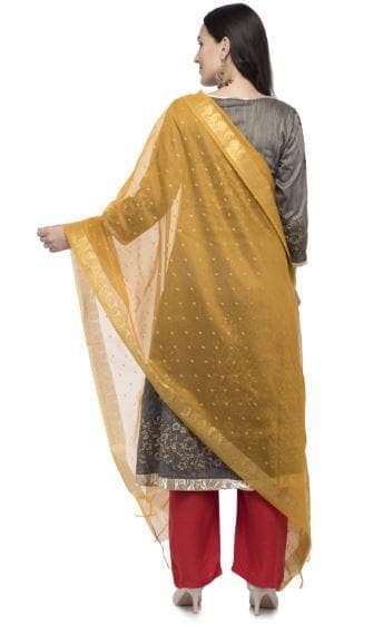 A R Silk Women's Chanderi Zari Work Musturd Regular Dupatta