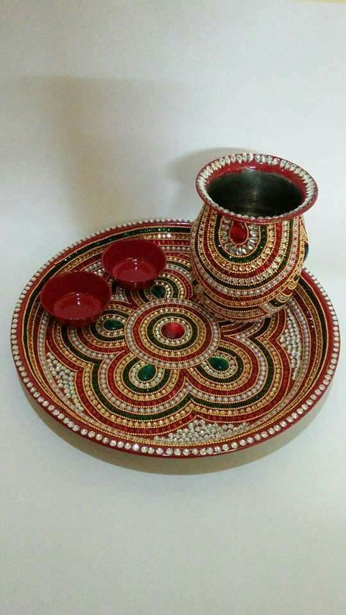 Designer Pooja Plate with Two bowls