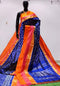 Ikkat Silk Blue With Orange Color Saree