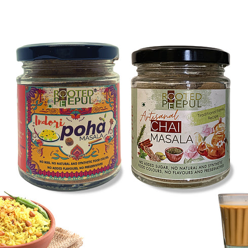 Rooted Peepul Chai Poha Combo Indori Poha Masala & Artisanal Chai Masala