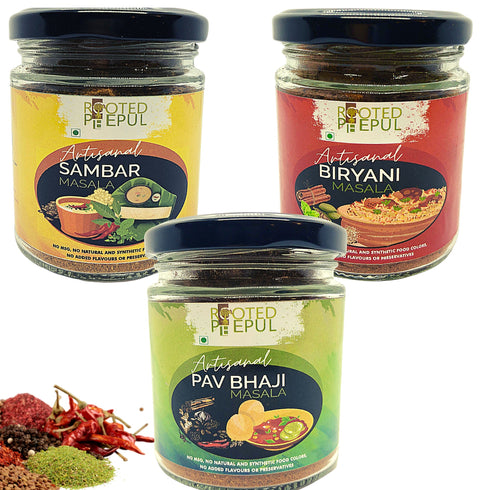 Rooted Peepul Artisanal Biryani Masala | Sambar Masala | Pav Bhaji Masala Combo