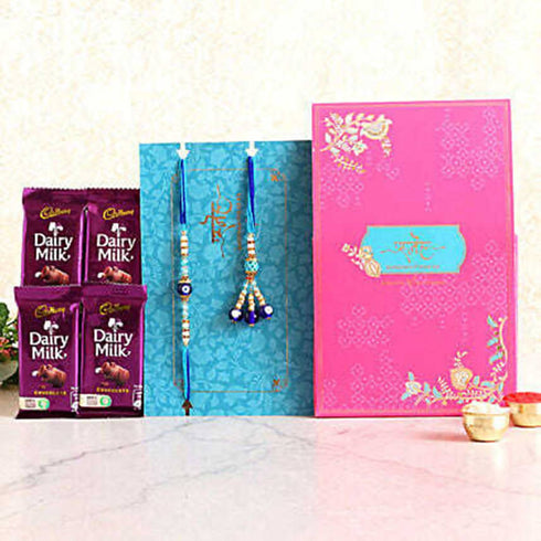 Evil Eye Lumba Rakhi Set & Dairy Milk Chocolates