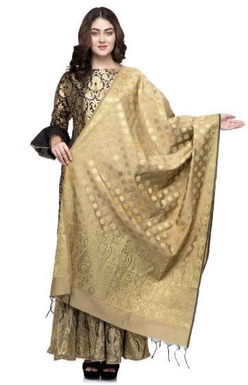 A R Silk Women's Vanarsi Silk Zari Golden Fancy Dupatta