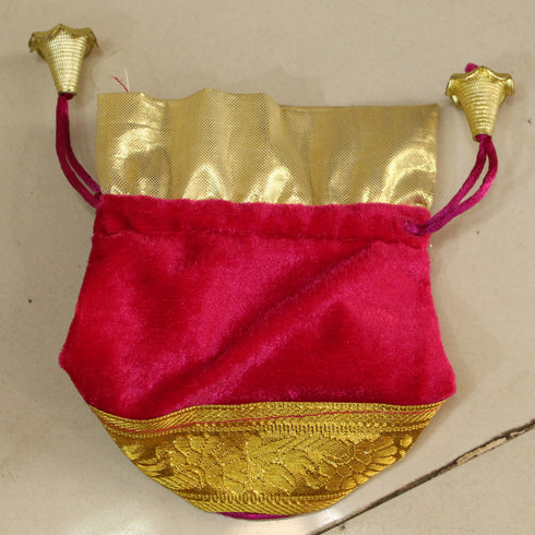 Pink Gold Thread Work Potli Bag