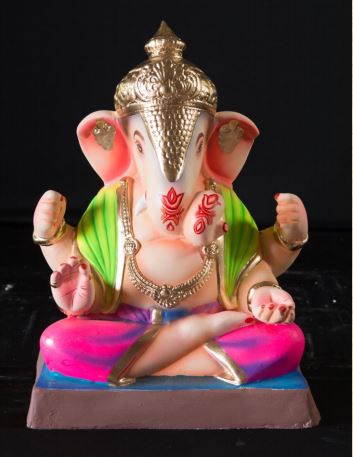 Dagdu Seth - 12 Inch Paper Mache Pink and Green Ganesh - 5000gms