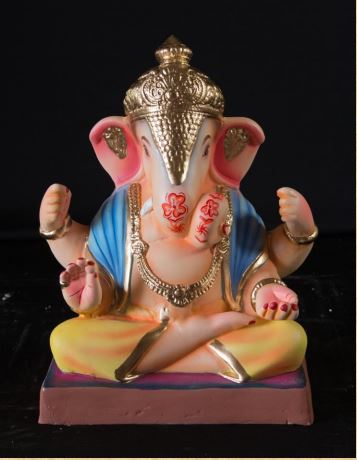 Dagdu Seth - 12 Inch Paper Mache Blue and Yellow Ganesh - 5000gms