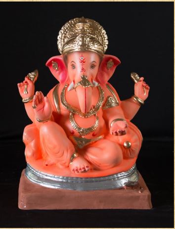 Chota Gol Ring Peshwa - 17 Inch Paper Mache Orange Ganesh - 5000gms