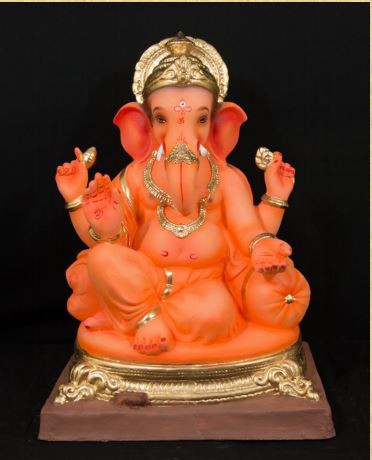 Motha Gol Ring Peshwa - 21 Inch Paper Mache Orange Ganesh - 5000gms