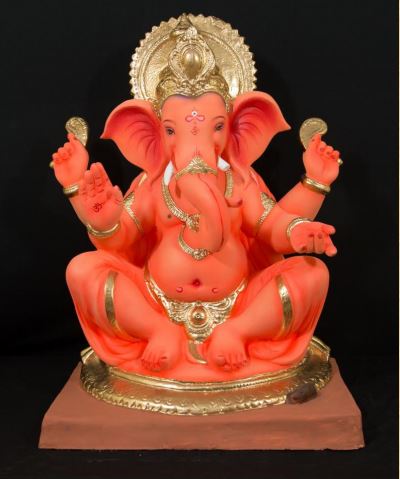 Half Dhotar Titwala - 27 Inch Paper Mache Orange Ganesh - 5000gms