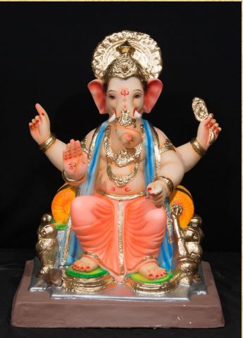 Lal Baug Raja - 21 Inch Paper Mache Ganesh sitting on simhasan - 5000gms