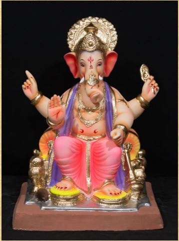 Lal Baug Raja - 21 Inch Paper Mache Sitting Ganesh - 5000gms