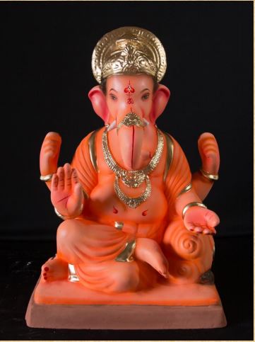 Shivrekar - 21 Inch Paper Mache Orange Ganesh - 5000gms