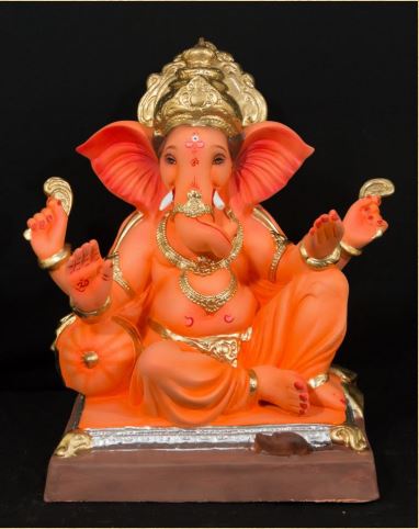 Single Load Peshwa - 18 Inch Paper Mache orange Ganesh - 5000gms