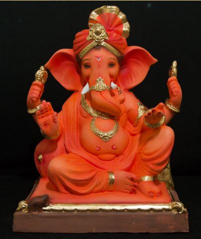 Single Load Pheta - 18 inch Paper Mache Ganesh With Orange Pagdi - 5000gms