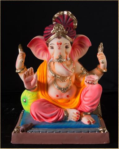 Single Load Pheta - 18 inch Paper Mache Ganesh With Red Pagdi - 5000gms