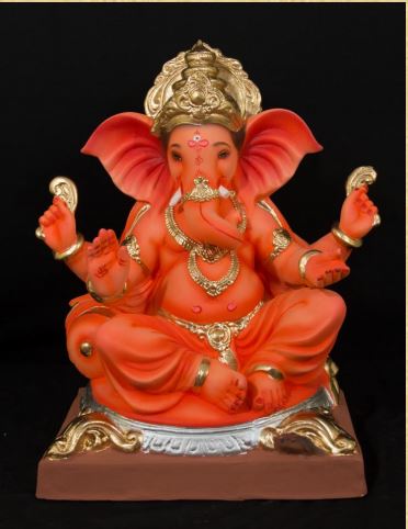 Titwala Prabhval - 18 Inch Paper Mache orange Ganesh - 5000gms