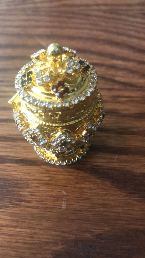 Pure Silver Gold Plated Kumkum Bharni with stones