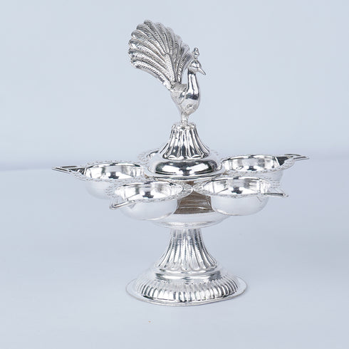 Pure Silver Panchmukhi Peacock Deepam Diya 109g