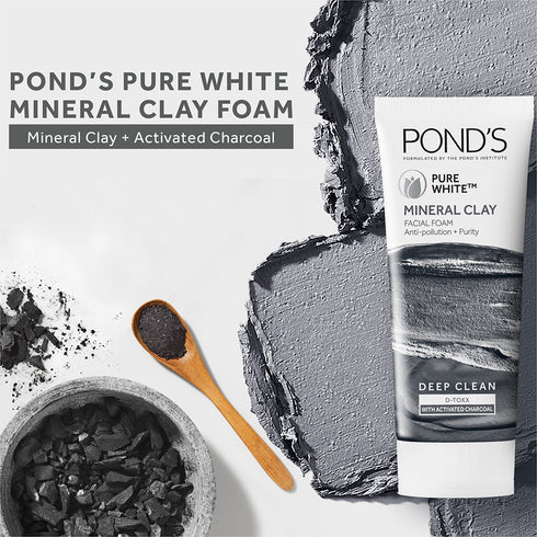 Ponds Pure Detox Mineral Clay Activated Charcoal Oil Free Glow & Face Wash