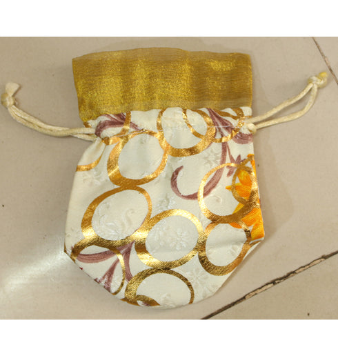 White Gold Thread Work Potli Bag