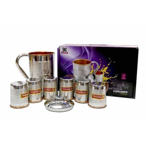 Luxury Steel Copper Embossed Water Jug With 6 glasses