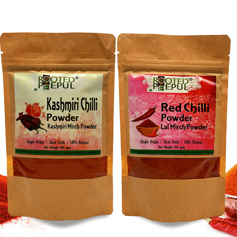 Rooted Peepul Chilli Combo Red Chilli Powder and Kashmiri Chilli Powder
