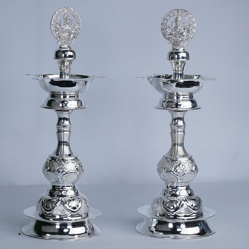 Pure Silver Laxmi Devi Design Lamp Stand Pair 478g