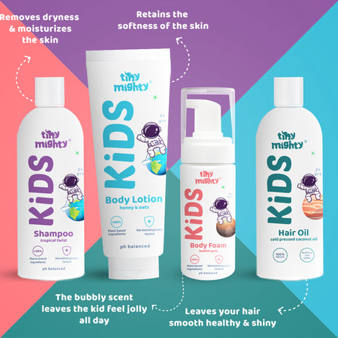 Tiny Mighty Kids Complete Care Pack A Hair Shampoo +Body Lotion +Body Foam +Hair Oil)