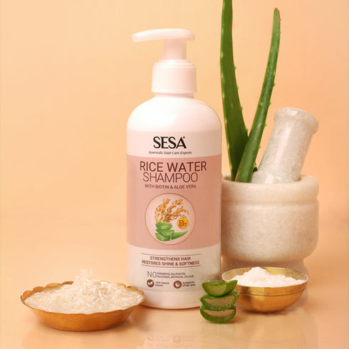 Sesa Rice Water Shampoo with Biotin and Aloe Vera for Soft and Shiny Hair